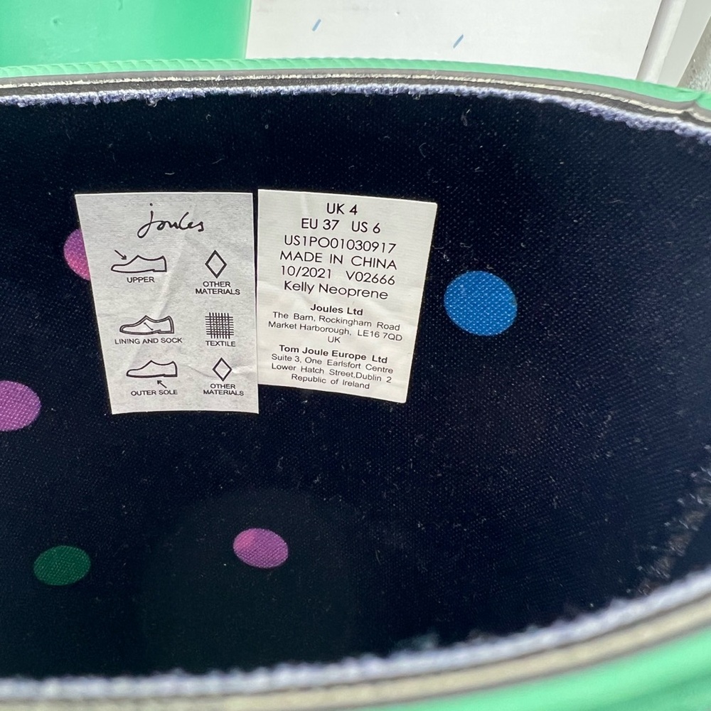 Joules Women's KELLY Neoprene Waterproof Welly Rain Boots Sz EU 37 US 6 Green - Picture 2 of 12